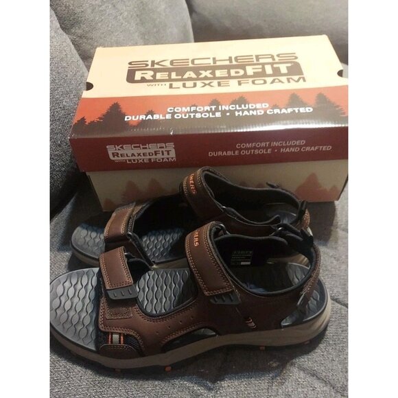 Skechers Relaxed fit with Luxe Foam Sandals Mens Size 13 Brown Black Summer ☀️ - Picture 1 of 14